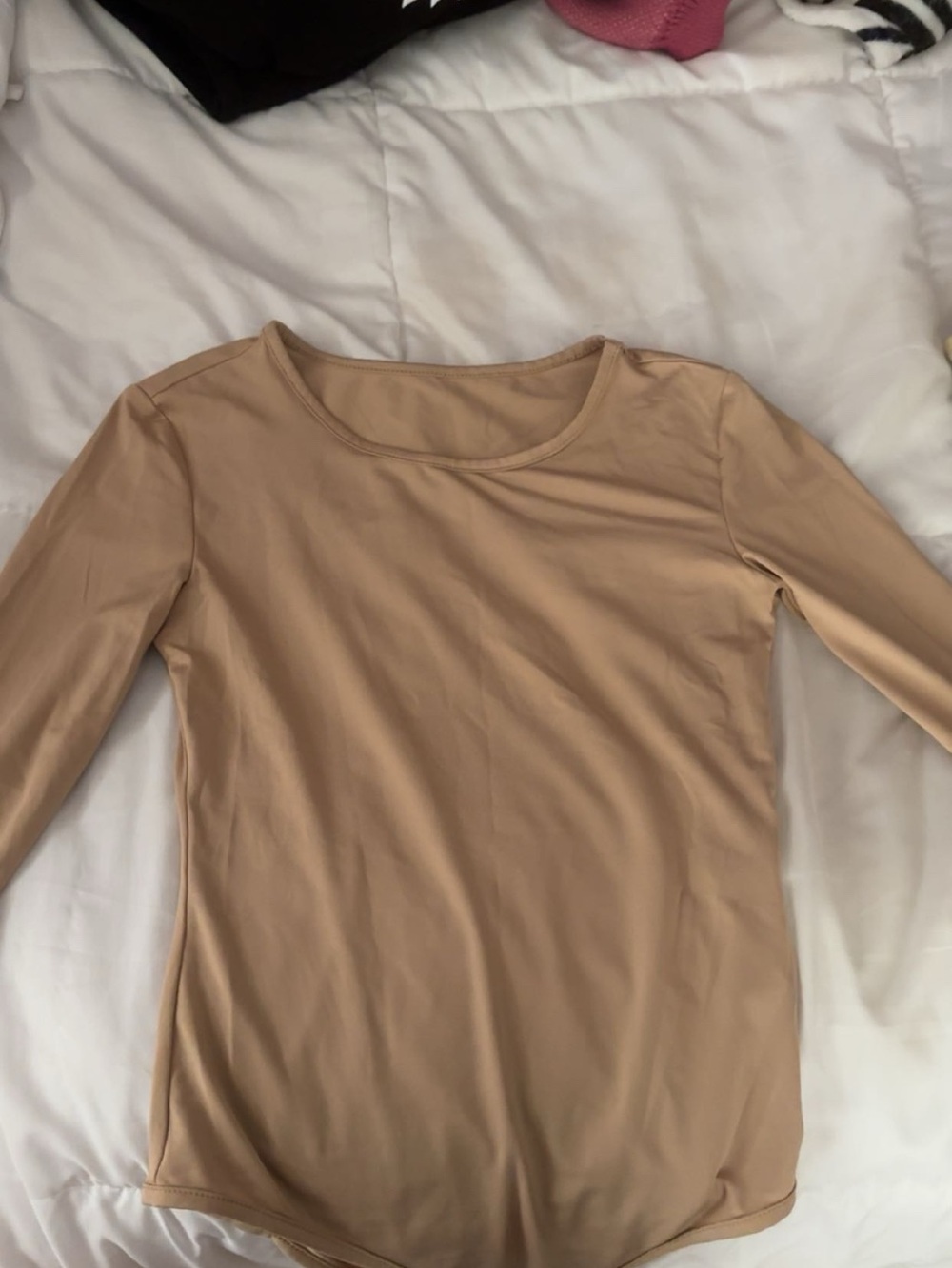 SHEIN Beige Long Sleeve Scoop Neck Bodysuit